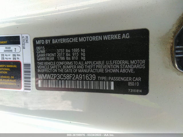 WMWZP3C58F2A91639 Mini Cooper Convertible S