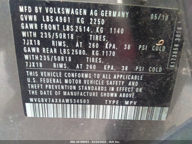 WVGBV7AX8AW534503 Volkswagen Tiguan Sel