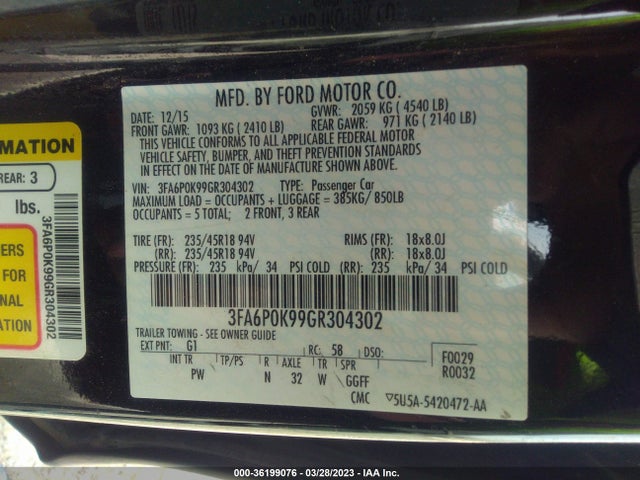 Ford Fusion Titanium 2016 3FA6P0K99GR304302 Image 9