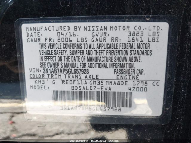 3N1AB7AP5GL657928 Nissan SENTRA SV
