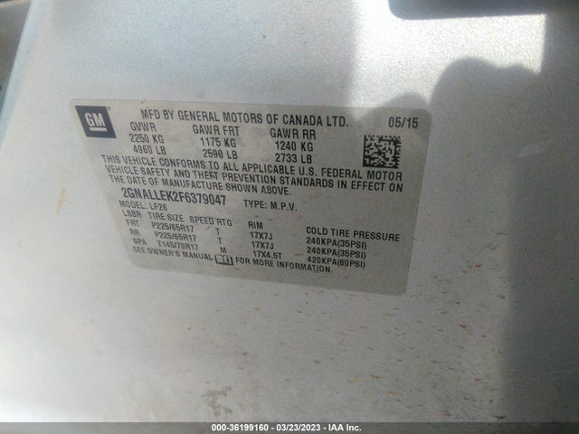 2015 CHEVROLET EQUINOX L VIN: 2GNALLEK2F6379047