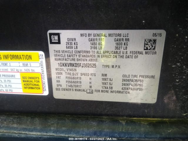 1GKKVRKD5FJ362525 GMC ACADIA SLT