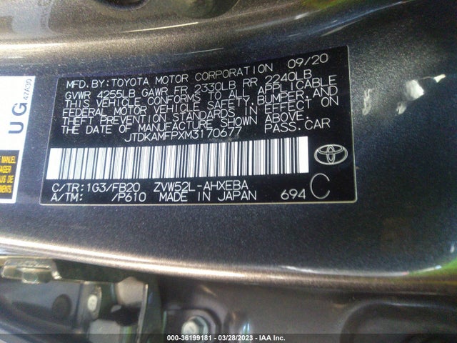 2021 TOYOTA PRIUS PRIME LE/XLE/LIMITED VIN: JTDKAMFPXM3170677