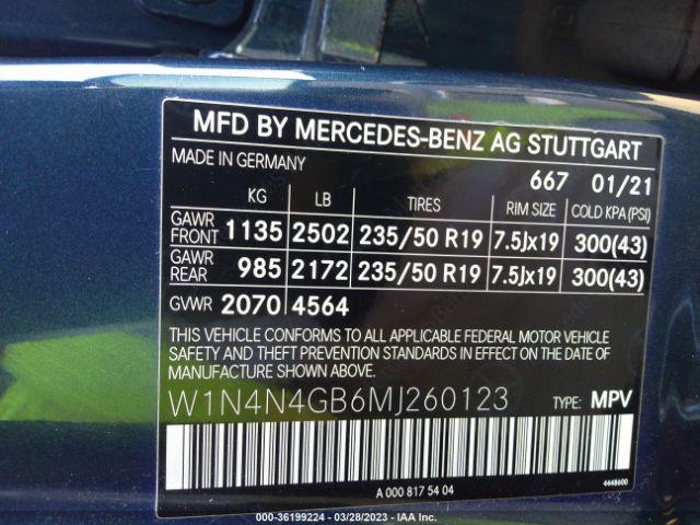 W1N4N4GB6MJ260123 Mercedes-Benz Gla Gla 250