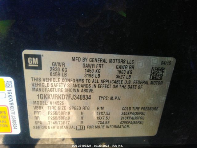 1GKKVRKD7FJ340834 GMC ACADIA SLT