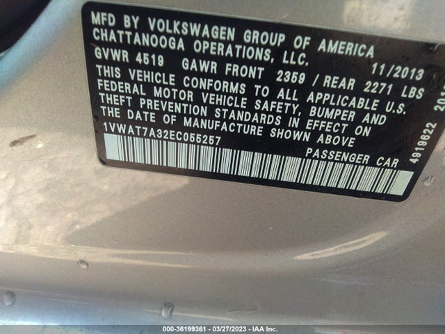 2014 VOLKSWAGEN PASSAT WOLFSBURG ED VIN: 1VWAT7A32EC055257