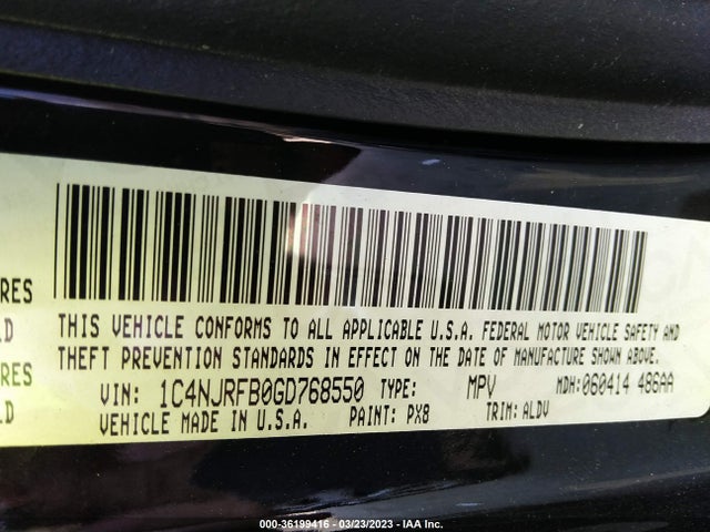 2016 JEEP PATRIOT HIGH ALTITUDE EDITION VIN: 1C4NJRFB0GD768550