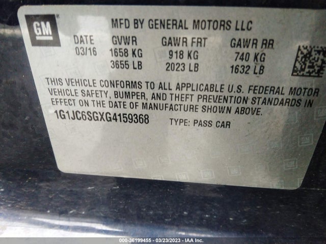 Chevrolet SONIC LT 2016 1G1JC6SGXG4159368 Image 10