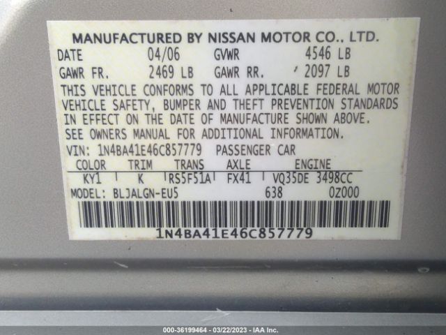 1N4BA41E46C857779 Nissan Maxima 3.5 Sl