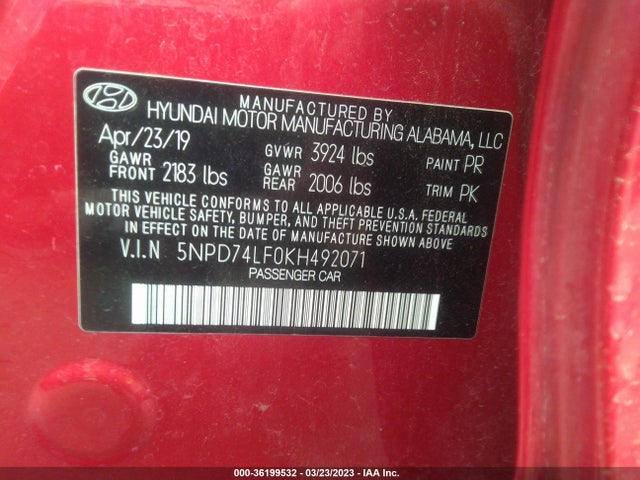 Hyundai ELANTRA SE 2019 5NPD74LF0KH492071 Image 11