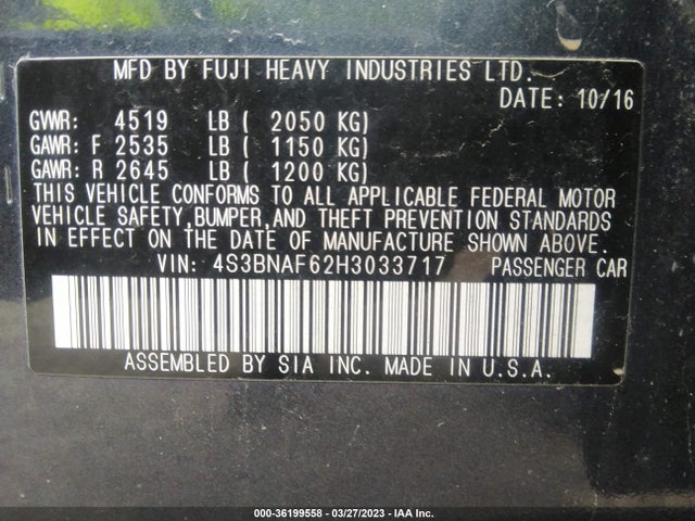 2017 Subaru Legacy, VIN: 4S3BNAF62H3033717
