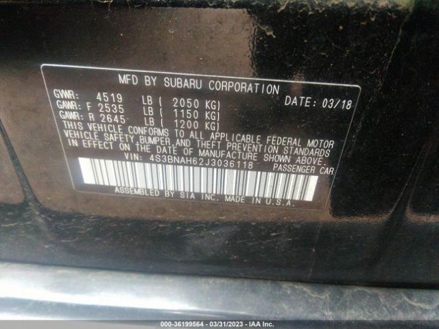 4S3BNAH62J3036118 Subaru Legacy Premium