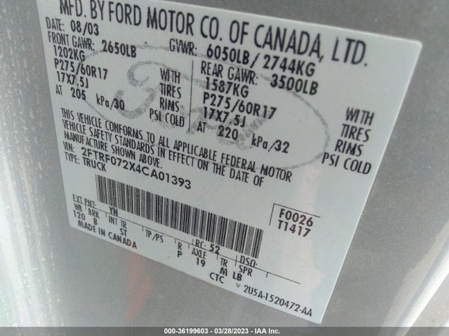 2004 FORD F-150 HERITAGE XL/XLT VIN: 2FTRF072X4CA01393