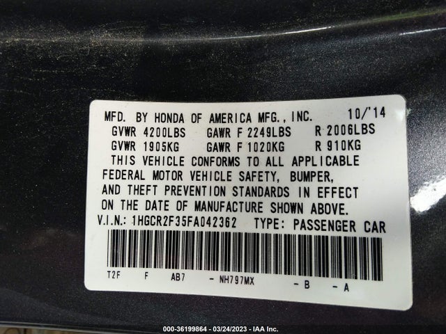 Honda k24w1 2015 1HGCR2F35FA042362 Image 25