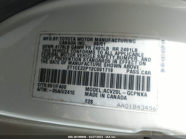 2002 TOYOTA CAMRY SOLARA SE VIN: 2T1CE22P12C001719