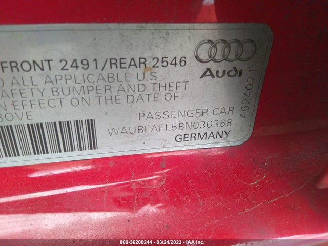 2011 AUDI A4 2.0T PREMIUM VIN: WAUBFAFL5BN030368