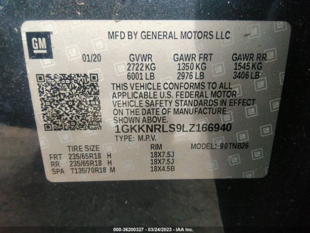 1GKKNRLS9LZ166940 GMC ACADIA SLE