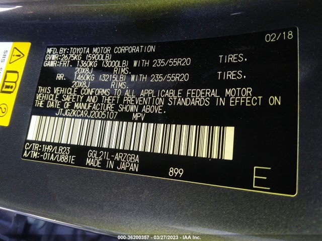 JTJGZKCA9J2005107 Lexus Rx Rx 350l