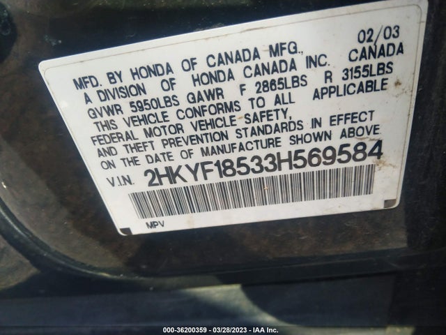 2003 HONDA PILOT EX VIN: 2HKYF18533H569584