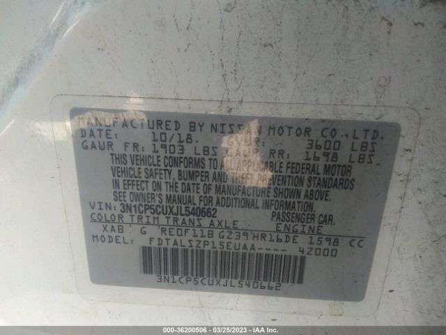 3N1CP5CUXJL540662 Nissan KICKS SV