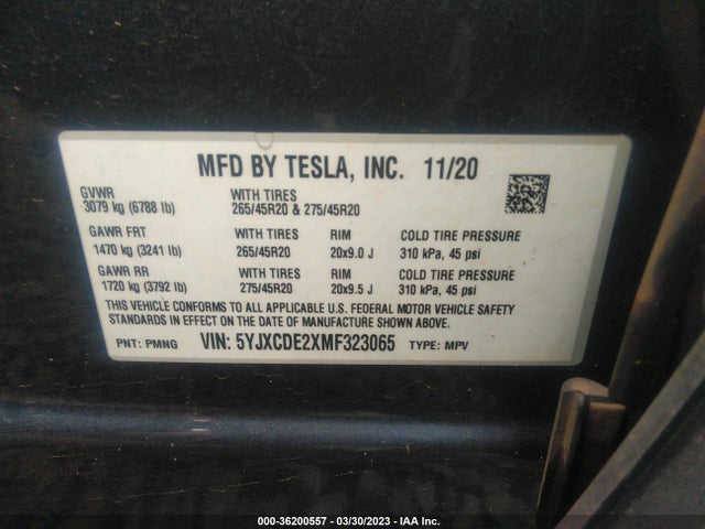 2021 Tesla Model X, VIN: 5YJXCDE2XMF323065