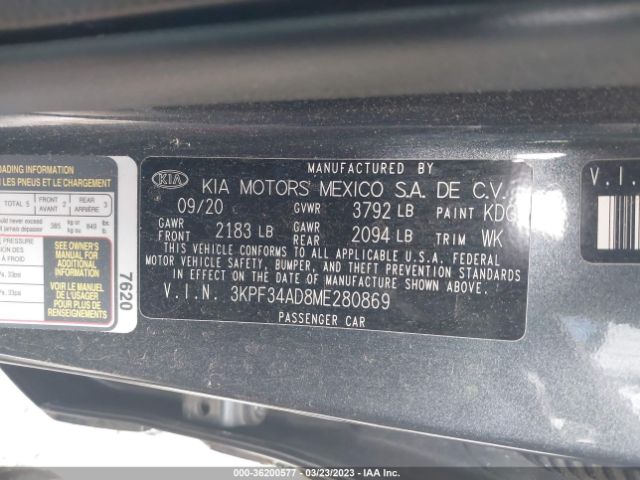 3KPF34AD8ME280869 KIA Forte Gt-line