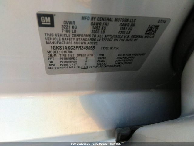 1GKS1AKC3FR248058 GMC YUKON SLE
