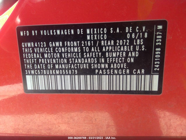3VWC57BU8KM055879 Volkswagen Jetta S/se/r-line