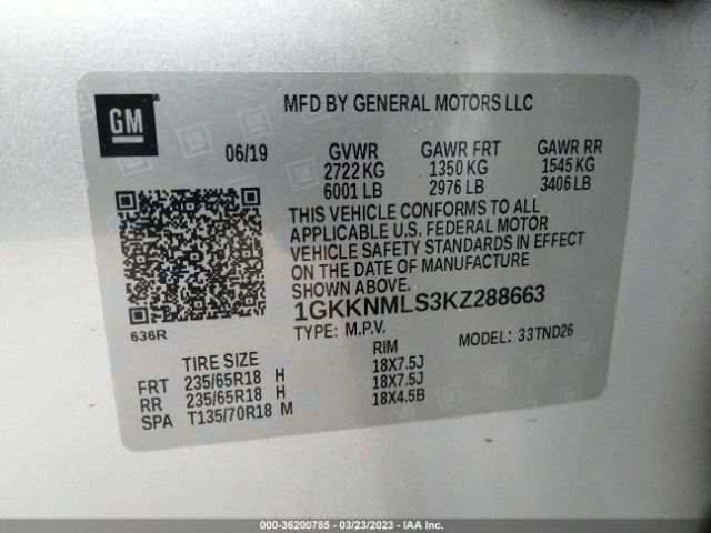 1GKKNMLS3KZ288663 GMC ACADIA SLT