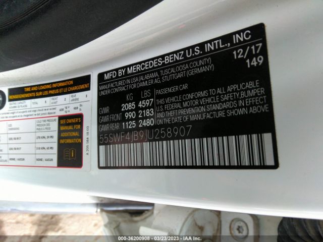 55SWF4JB9JU258907 Mercedes-Benz C-class C 300