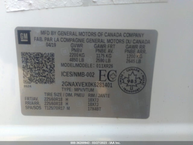 Chevrolet EQUINOX LT 2019 2GNAXVEX0K6281401 Image 11
