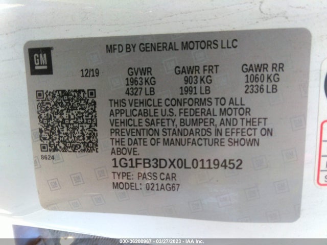 Chevrolet Camaro 1lt 2020 1G1FB3DX0L0119452 Image 9