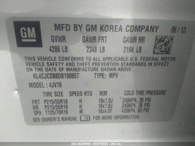 2013 BUICK ENCORE LEATHER VIN: KL4CJCSB8DB198857