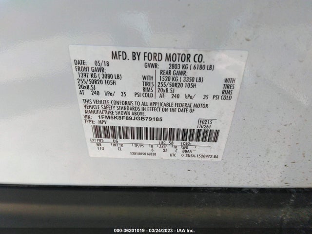 Ford Explorer Limited 2018 1FM5K8F89JGB79185 Image 9