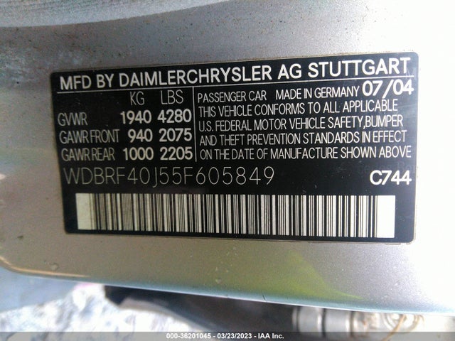 2005 MERCEDES-BENZ C CLASS VIN: WDBRF40J55F605849