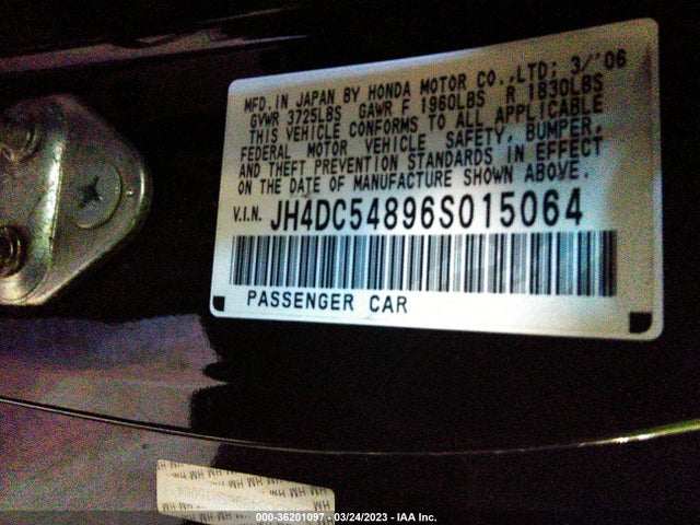 2006 ACURA RSX VIN: JH4DC54896S015064