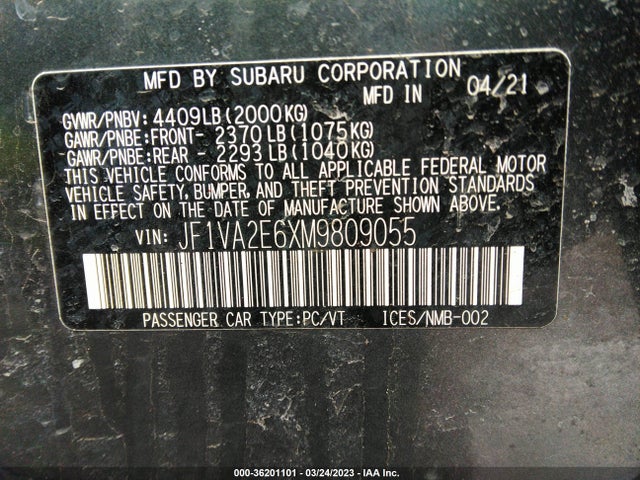 2021 Subaru WRX, VIN: JF1VA2E6XM9809055