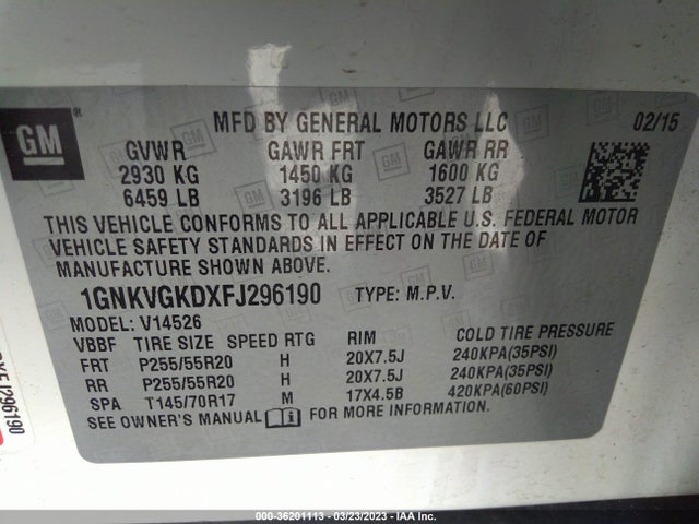 Chevrolet Traverse Lt 2015 1GNKVGKDXFJ296190 Image 9