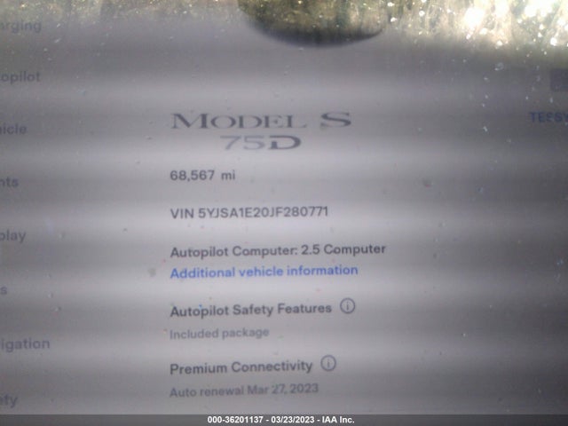Tesla Model S 75d/100d/p100d 2018 5YJSA1E20JF280771 Image 9