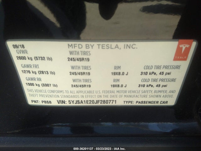 Tesla Model S 75d/100d/p100d 2018 5YJSA1E20JF280771 Image 11