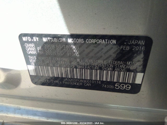 JA32U2FU6GU010116 Mitsubishi LANCER ES