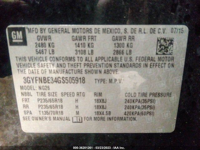 3GYFNBE34GS505918 Cadillac Srx Luxury Collection