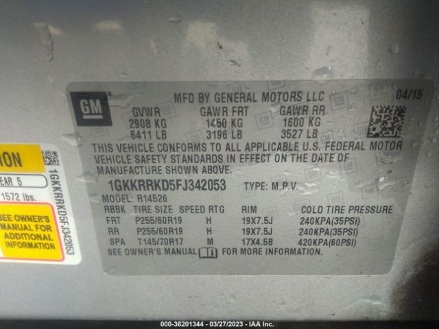 1GKKRRKD5FJ342053 GMC ACADIA SLT