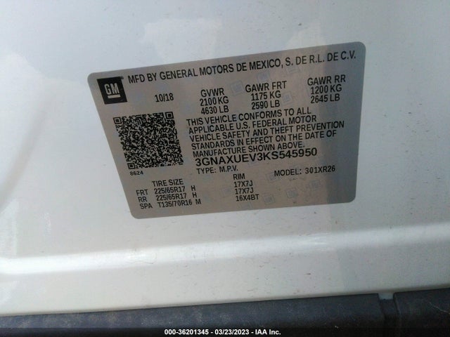 Chevrolet EQUINOX LT 2019 3GNAXUEV3KS545950 Image 10