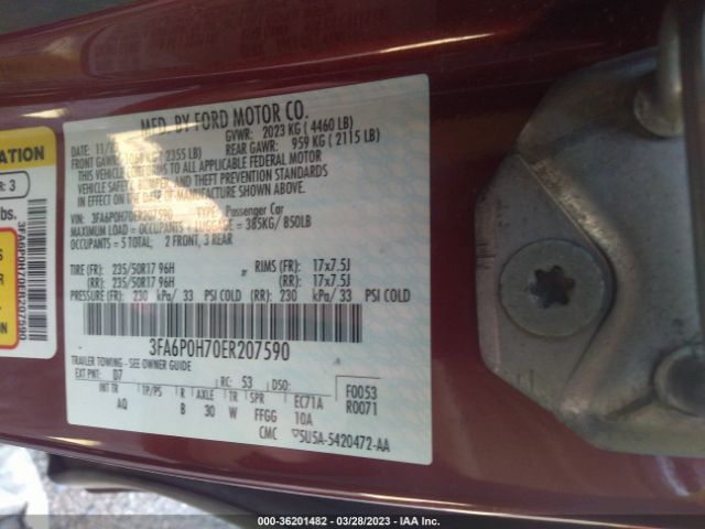 3FA6P0H70ER207590 Ford FUSION SE