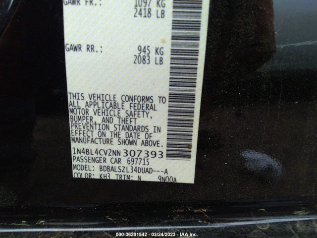 2022 Nissan Altima, VIN: 1N4BL4CV2NN307393