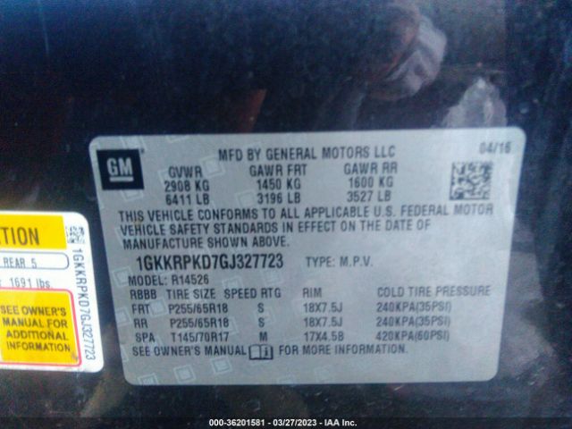 1GKKRPKD7GJ327723 GMC ACADIA SLE