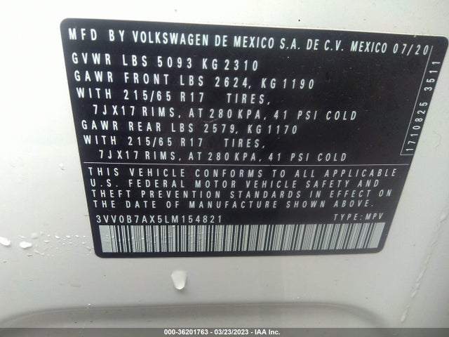 3VV0B7AX5LM154821 Volkswagen TIGUAN S