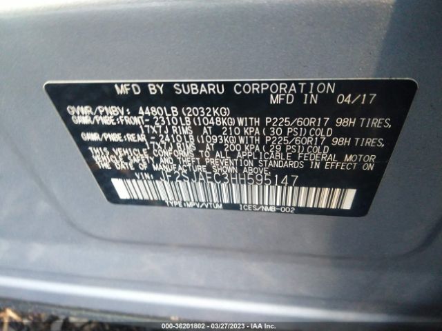 JF2SJAEC3HH595147 Subaru Forester Premium