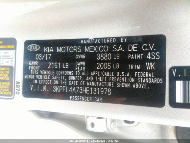 3KPFL4A73HE131978 KIA FORTE LX